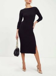 Milan Kiss Sukienka w kolorze czarnym rozmiar: L. Czarne sukienki Milan Kiss, l, bez wzorów, bez kołnierzyka, bez ramiączek, midi, rozkloszowane. Za 130.99 zł.