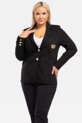 Żakiet elegancki taliowany z ozdobną aplikacją WITO czarny. Czarne marynarki i żakiety KARKO, plus size, z aplikacjami, z dzianiny, biznesowe, bez ramiączek. Za 159.50 zł.