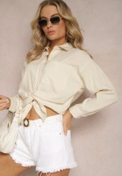 Beżowa Elegancka Koszula Bawełniana z Klasycznym Wzorem w Paski Lervana. Brązowe koszule Renee, l, bez wzorów, z bawełny, eleganckie, bez kołnierzyka, bez ramiączek. W wyprzedaży za 75.99 zł.