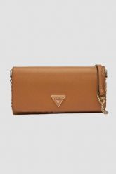 GUESS Brązowy portfel na łańcuszku Noelle II Mini. Brązowe portfele Guess, z aplikacjami, ze skóry ekologicznej. W wyprzedaży za 252.99 zł.