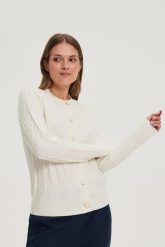 Sweter z ozdobnym splotem ecru. Swetry MOODO, l, bez wzorów, z poliamidu, bez ramiączek. Za 139.99 zł.