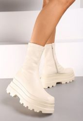 Beżowe Botki Workery na Grubej Podeszwie z Dopasowaną Cholewką Zapinane na Suwak Queniefra. Brązowe botki Born2be, bez wzorów, z jeansu, eleganckie, z okrągłym noskiem, bez obcasa, na obcasie, bez zapięcia. W wyprzedaży za 134.99 zł.
