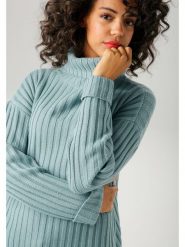 Aniston Golf w kolorze błękitnym rozmiar: 38. Niebieskie swetry Aniston, bez wzorów, ze splotem, bez ramiączek. Za 52.42 zł.