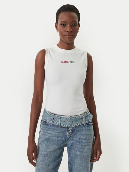Tommy Jeans Top DW0DW22577 Biały Slim Fit. Białe topy Tommy Jeans, xxs, bez wzorów, z bawełny, bez kołnierzyka, bez ramiączek. Za 96.99 zł.