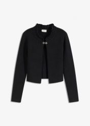 Sweter rozpinany w ludowym stylu. Białe swetry bonprix, bez wzorów, ze splotem, bez ramiączek. Za 144.99 zł.