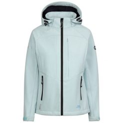 Trespass Fryatt - Damska kurtka typu softshell Seafoam Marl. Niebieskie kurtki przejściowe sportowe Trespass, na jesień, z aplikacjami, z gumy, bez kaptura, trekkingowe. Za 359.80 zł.