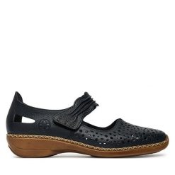 Półbuty Rieker. Niebieskie półbuty wsuwane Rieker, bez wzorów, bez obcasa, na płaskiej podeszwie. Za 319.99 zł.