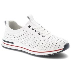 Półbuty damskie S.Barski, sportowe ze skóry naturalnej perforowana cholewka sznurowane lekka amortyzująca podeszwa, białe, LR61-7072. Białe półbuty wsuwane S.BARSKI, bez wzorów, ze skóry, sportowe, bez obcasa. Za 189.00 zł.