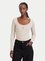 Guess Body V4YP07 J1314 Beżowy Slim Fit. Brązowe body i gorsety Guess, z aplikacjami, z bawełny, bez ramiączek. Za 194.99 zł.