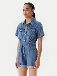 Morgan Kombinezon 251-SHELOR Niebieski Slim Fit. Niebieskie sukienki Morgan, bez wzorów, z bawełny, bez kołnierzyka, bez ramiączek. Za 429.99 zł.