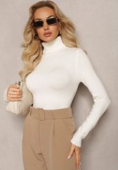 Biały Golf Dzianinowy Apasge. Białe swetry Renee, l, bez wzorów, z dzianiny, klasyczne, bez ramiączek. Za 49.99 zł.