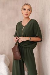 Komplet bluzki ze spodniami khaki. Brązowe bluzki KESI, l, bez wzorów, z dresówki, biznesowe, bez kołnierzyka, plus size, bez ramiączek. Za 229.98 zł.