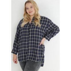 Granatowa Koszula w Kratę Taelniffo. Niebieskie koszule Born2be, l, bez wzorów, biznesowe, bez kołnierzyka, plus size, bez ramiączek. W wyprzedaży za 69.99 zł.