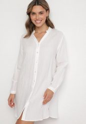 Biała Sukienka Oversize z Bawełny o Prostym Kroju Koszulowym Elanistra. Białe sukienki Born2be, na co dzień, m, bez wzorów, z bawełny, eleganckie, bez kołnierzyka, bez ramiączek, mini, koszulowe. W wyprzedaży za 72.24 zł.