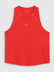 4F Top treningowy oversize szybkoschnący damski - czerwony L. Czerwone topy 4f, l, bez wzorów, bez kołnierzyka, bez ramiączek. W wyprzedaży za 59.99 zł.