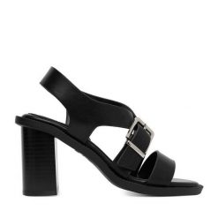 Sandały JENNY. Czarne sandały Jenny, bez wzorów, bez obcasa, na słupku, bez zapięcia. Za 139.99 zł.