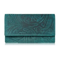 Portfel damski skórzany vintage w kwiaty zielony duży Paolo Peruzzi T-108-HGR. Zielone portfele bez wzorów, z materiału. Za 69.00 zł.