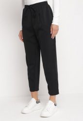Czarne Spodnie z Gumką w Pasie Ściągane Troczkiem i z Kieszeniami Maylai. Czarne jeansy Born2be, l, bez wzorów, z jeansu. Za 89.99 zł.