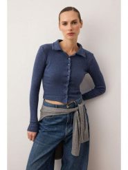 Trendyol Bluzka w kolorze granatowym rozmiar: XS. Niebieskie bluzki Trendyol, xs, bez wzorów, bez kołnierzyka, bez ramiączek. Za 52.99 zł.