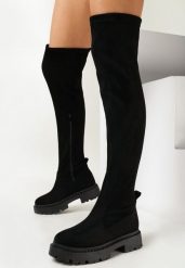 Czarne Dopasowane Kozaki za Kolano z Ekozamszu na Platformie Amante. Czarne kozaki Born2be, bez wzorów, z dzianiny, eleganckie, za kolano, bez obcasa, na platformie, bez zapięcia. W wyprzedaży za 127.49 zł.
