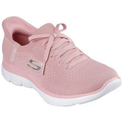 Buty sportowe damskie Skechers Summits new Daily. Czerwone buty sportowe lifestyle Skechers, bez wzorów, z tkaniny, casualowe, bez zapięcia. W wyprzedaży za 390.00 zł.