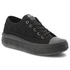 Czarne Trampki Lee Cooper Damskie Buty Na Platformie. Czarne trampki Lee Cooper, w ażurowe wzory, z jeansu, klasyczne, bez zapięcia. Za 116.99 zł.