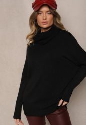 Czarny Golf z Kieszeniami z Dzianiny z Wiskozą Lannorella. Czarne swetry Renee, l, z aplikacjami, z dzianiny, bez ramiączek. W wyprzedaży za 79.99 zł.