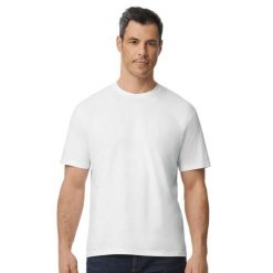 Koszulka Unisex Dla Dorosłych Softstyle Plain Midweight T-shirt. Białe t-shirty GILDAN, bez wzorów, sportowe, bez kołnierzyka, bez ramiączek. Za 38.99 zł.