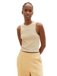 Tom Tailor Top w kolorze beżowym rozmiar: L/XL. Brązowe topy Tom Tailor, l, bez wzorów, prążkowane, bez kołnierzyka, bez ramiączek. Za 35.10 zł.