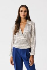 Elegancka Bluzka Kopertowa - Model 2. Białe bluzki MOE, l, bez wzorów, z materiału, eleganckie, bez kołnierzyka, bez ramiączek. Za 289.90 zł.