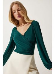 Happiness Istanbul Bluzka w kolorze zielonym rozmiar: 38. Zielone bluzki Happiness Istanbul, bez wzorów, bez kołnierzyka, bez ramiączek. Za 60.99 zł.