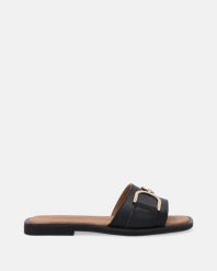 CZARNE KLAPKI Z OZDOBĄ 758-2 BLACK. Czarne klapki Venezia, z aplikacjami, ze skóry, bez obcasa, bez zapięcia. Za 239.00 zł.