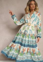 Jasnoniebieska Sukienka z Wiskozy Rozkloszowana w Print Boho Aedia. Niebieskie sukienki Renee, na co dzień, l, z aplikacjami, z wiskozy, boho, bez kołnierzyka, bez ramiączek, maxi, rozkloszowane. W wyprzedaży za 63.99 zł.