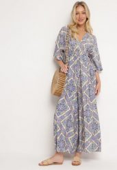 Niebieski Kombinezon Boho z Gumką w Talii Wiązany na Plecach z Szerokimi Nogawkami Rodolia. Niebieskie kombinezony Born2be, na co dzień, uniwersalny, bez wzorów, boho, bez kołnierzyka, bez ramiączek, mini, dopasowane. Za 89.99 zł.