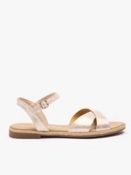 Platynowe płaskie sandały. Brązowe sandały Ryłko, bez wzorów, z materiału, bez obcasa, na obcasie, bez zapięcia. Za 279.99 zł.