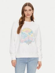 Guess Bluza W5GQ16 K68I4 Biały Regular Fit. Białe bluzy Guess, xxl, z aplikacjami, z bawełny, bez kaptura. Za 244.00 zł.