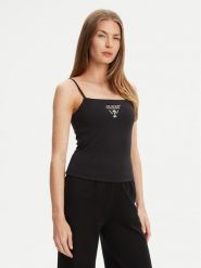 Guess Top V5RP08 KCOA2 Czarny Regular Fit. Czarne topy Guess, xl, z aplikacjami, z wiskozy, bez kołnierzyka, bez ramiączek. Za 199.99 zł.