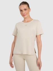 4F Koszulka sportowa w kolorze beżowym rozmiar: XS. Brązowe t-shirty sportowe 4f, xs, bez wzorów, z materiału, bez ramiączek, na fitness i siłownię. Za 38.95 zł.