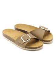 Mandel Skórzane klapki "Agata" w kolorze szarobrązowym rozmiar: 38. Brązowe klapki Mandel, bez wzorów, z nubiku, klasyczne, z otwartym noskiem, bez obcasa, bez zapięcia. Za 130.99 zł.