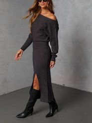 Milan Kiss Sukienka dzianinowa w kolorze szarym rozmiar: XL. Szare sukienki Milan Kiss, na co dzień, xl, bez wzorów, z dzianiny, bez kołnierzyka, bez ramiączek, maxi, proste. Za 217.99 zł.