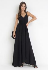 Czarna Rozkloszowana Sukienka Maxi z Wiązaniem na Szyi Cathenia. Czarne sukienki Born2be, m, bez wzorów, bez kołnierzyka, bez ramiączek, maxi, rozkloszowane. W wyprzedaży za 76.49 zł.