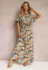 Zielono-Czarna Rozkloszowana Sukienka Maxi z Gumką w Pasie Aishe. Zielone sukienki Renee, l, bez wzorów, z materiału, wakacyjne, bez kołnierzyka, bez ramiączek, maxi, rozkloszowane. W wyprzedaży za 62.99 zł.