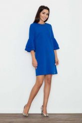 Niebieska Elegancka Sukienka z Hiszpańskim Rękawem. Niebieskie sukienki Figl, l, bez wzorów, z materiału, eleganckie, bez kołnierzyka, bez ramiączek. Za 269.00 zł.