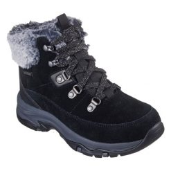 Trapery damskie, Trego - Snow Worries. Czarne traperki Skechers, bez wzorów, sportowe, bez obcasa, bez zapięcia. Za 379.99 zł.
