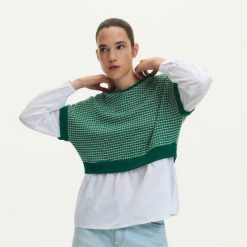 Dzianinowa bluzka z koszulą - Zielony. Zielone bluzki Reserved, l, bez wzorów, z dzianiny, bez kołnierzyka, bez ramiączek. Za 129.99 zł.