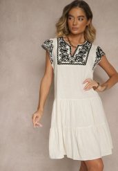 Beżowa Bawełniana Sukienka Boho Ozdobiona Haftami Eviriella. Brązowe sukienki Renee, na co dzień, m, z aplikacjami, z bawełny, boho, bez kołnierzyka, bez ramiączek, midi. Za 119.99 zł.