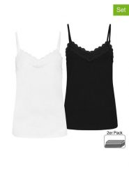 Sublevel Topy (2 szt.) w kolorze czarnym i białym rozmiar: M. Białe topy Sublevel, m, bez wzorów, z koronki, bez kołnierzyka, bez ramiączek. Za 43.99 zł.