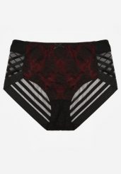 Czarno-Czerwone Siateczkowe Majtki Figi High Waist z Koronkowymi Zdobieniami Heylih. Czarne figi Renee, z aplikacjami, z jeansu, z podwyższonym stanem. Za 19.99 zł.