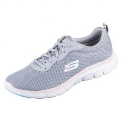 Buty do chodzenia damskie Skechers Flex Appeal 40. Szare buty treningowe Skechers, bez wzorów, z materiału, bez zapięcia, na fitness i siłownię. Za 309.00 zł.