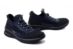 RIEKER M5658-14 blue, półbuty damskie. Niebieskie półbuty wsuwane Rieker, bez wzorów, bez obcasa. Za 389.90 zł.